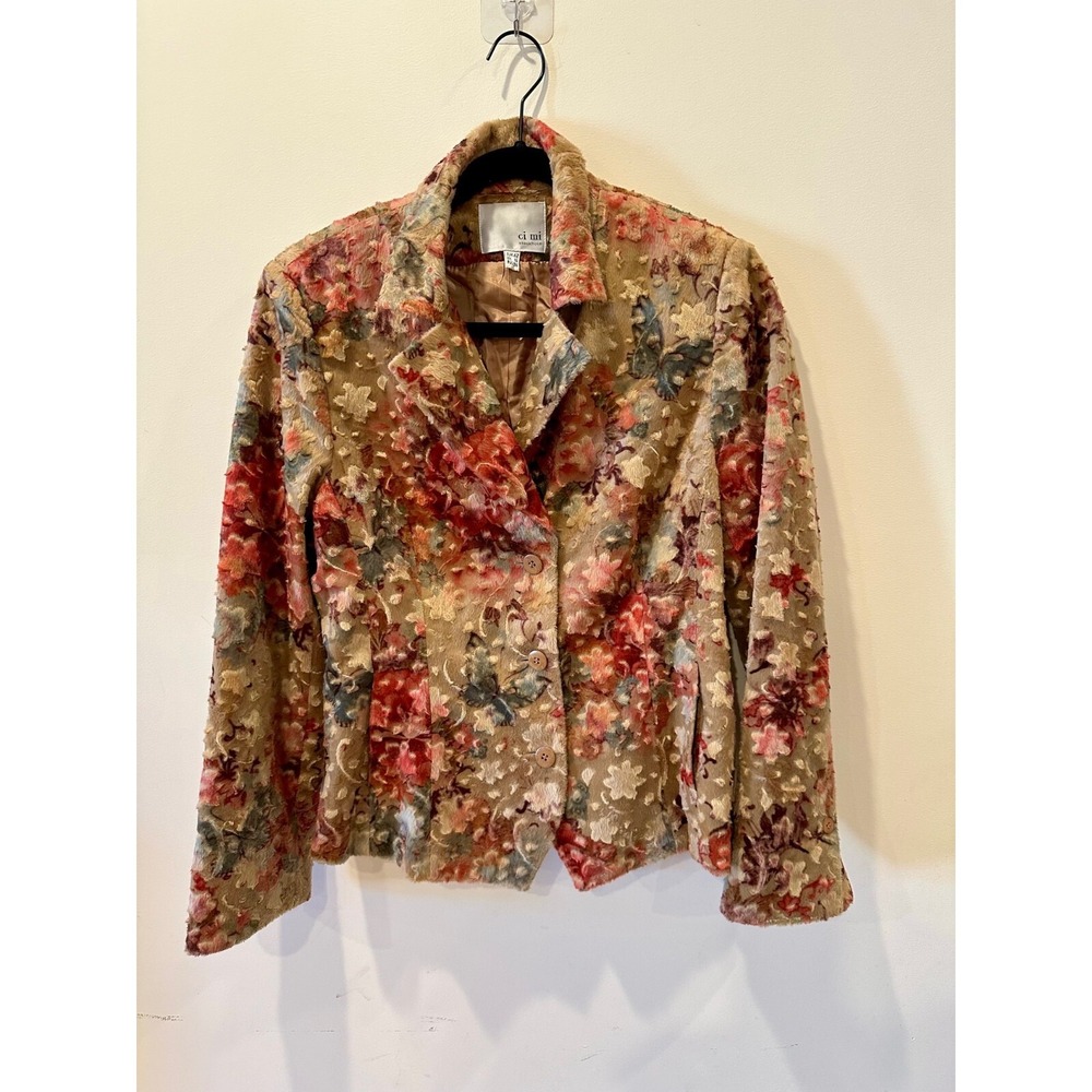 Ci Mi Stockholm Vtg Grandma Chic Blazer EUR Size 42 Neutral Floral Cottage core